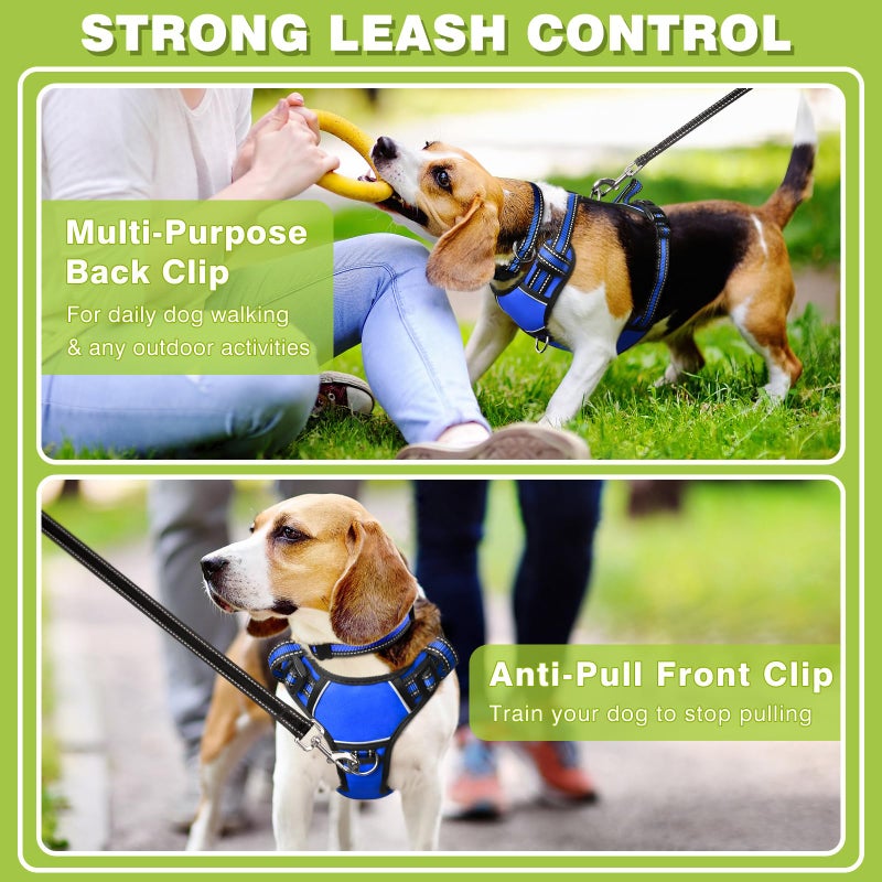 WINSEE Dog Harness No Pull, Pet Harnesses with Dog Collar, Adjustable Reflective Oxford Outdoor Vest, Front/Back Leash Clips for Small, Medium, Large, Extra Large Dogs, Easy Control Handle for Walking - Image 3